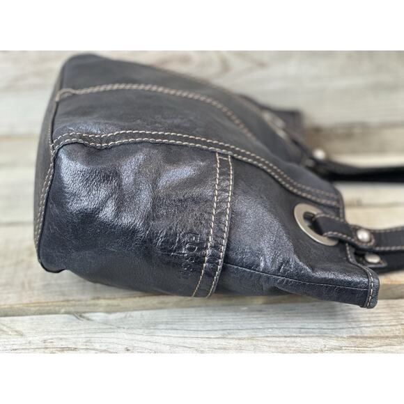 FOSSIL Long Live Vintage BLACK Leather Hathaway Tote Bag Medium - Picture 3 of 10